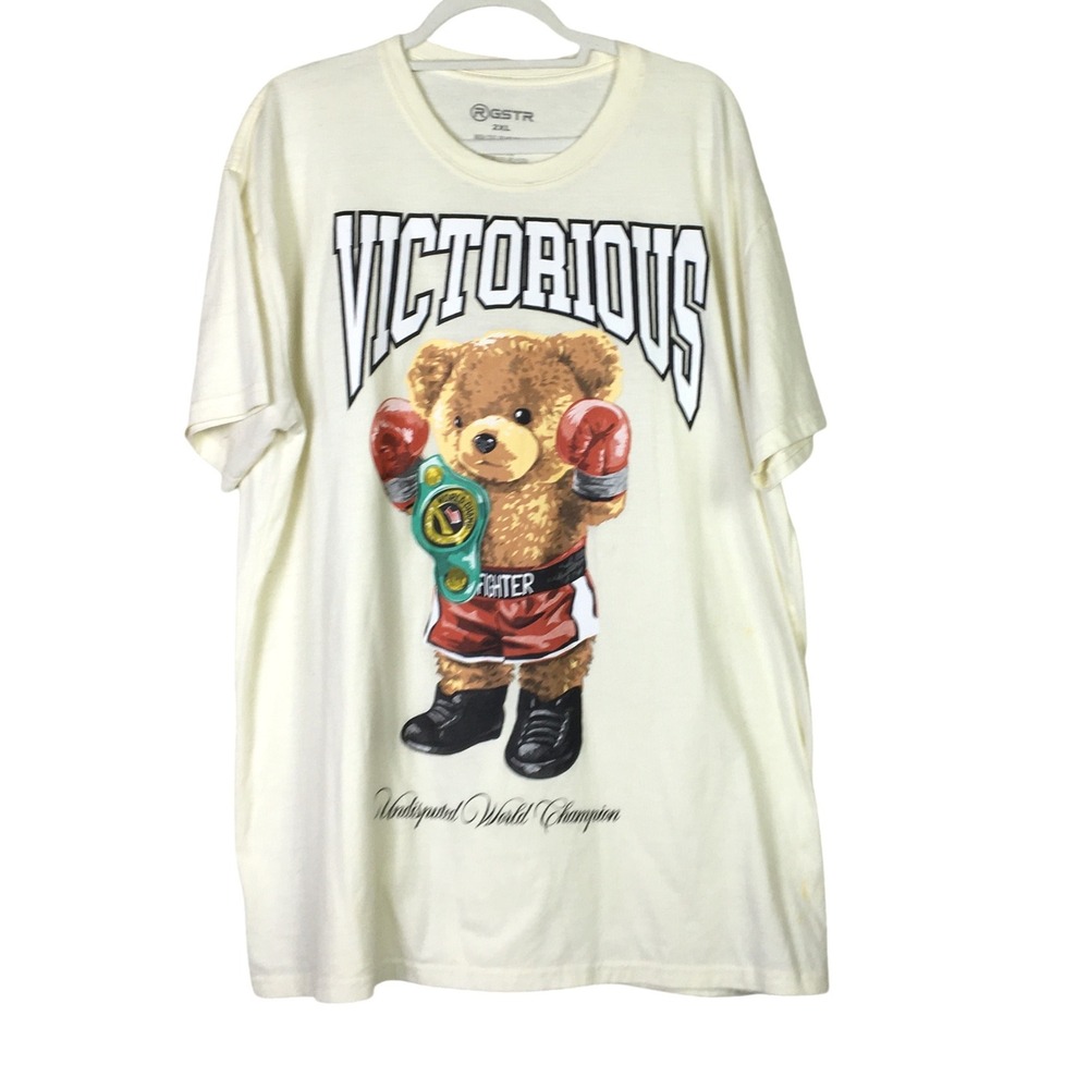 RGSTR Victorious Boxing Bear T-Shirt Mens 2XL Cream Graphic‎ Tee